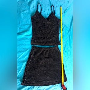 Y2k x-cape black/silver metallic matching top n miniskirt, looks like a dress